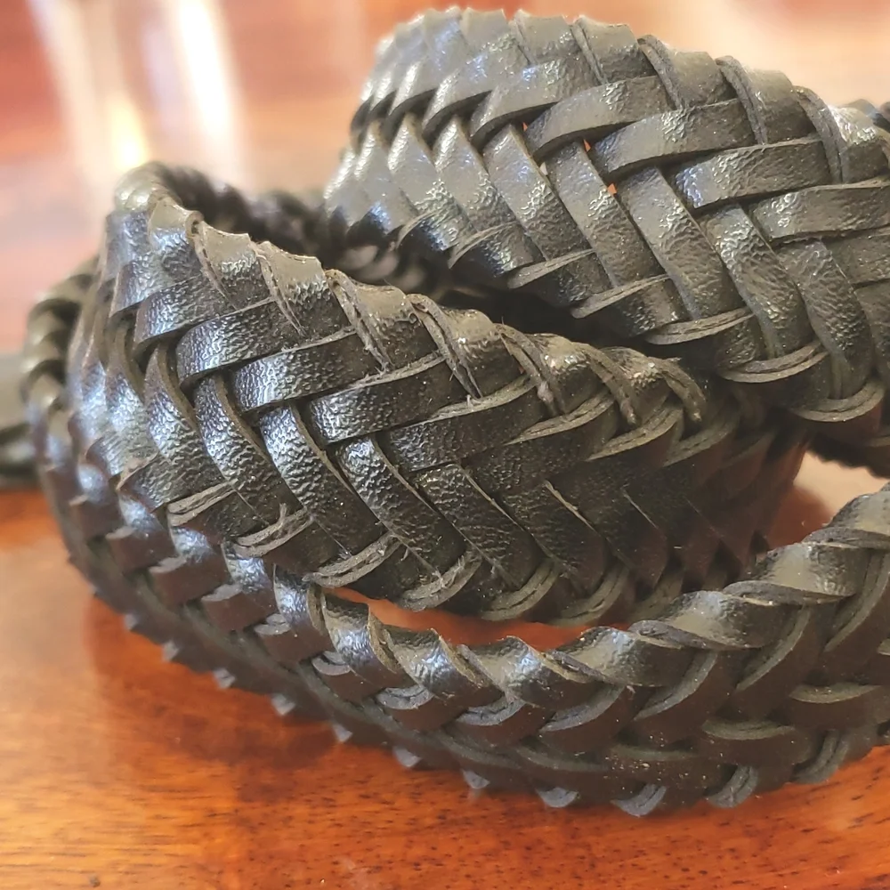 Vintage Black Braided Belt Faux Leather Woven Waist Cincher Boho Classic 40